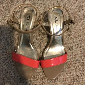 salmon and nude wedge heels